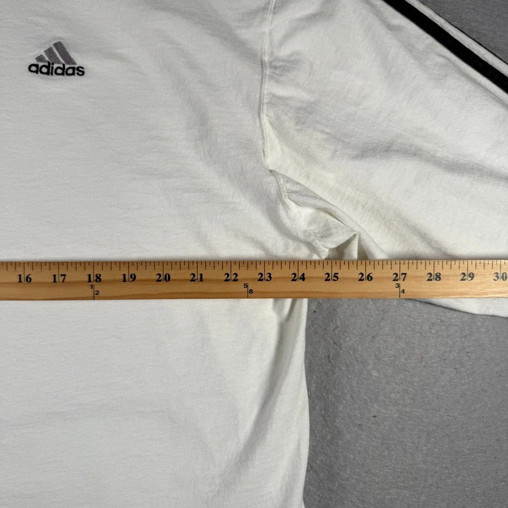 Adidas Vintage 90s Long Sleeve T-Shirt White Black 3 Stripe Made in USA Mens L‎